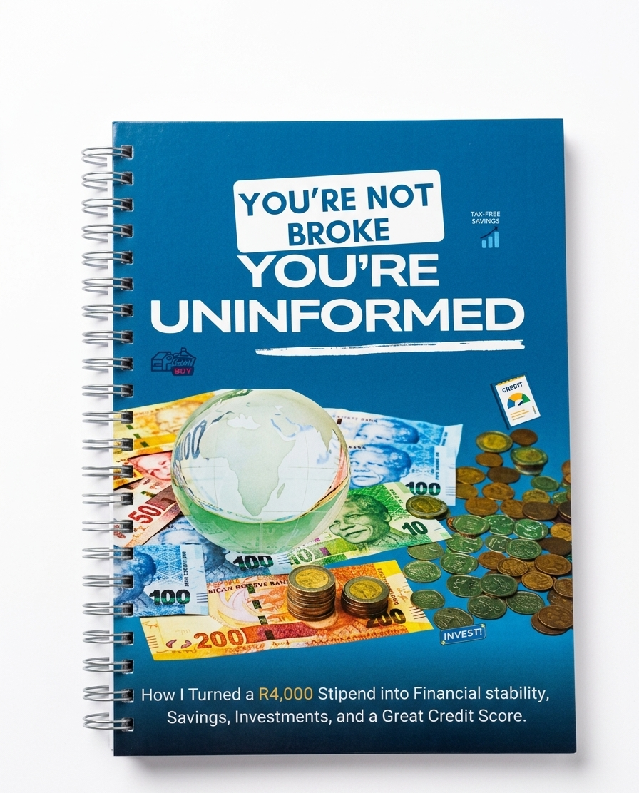 The front cover of the book: You're Not Broke. You're Uninformed by Sakhile Mahlangu